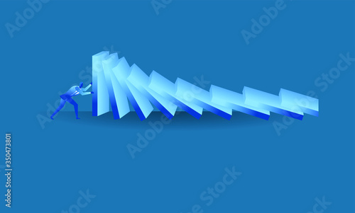businessman tried to stop domino effect mean an officer try to withstand from pressure concept flat illustration Business about hard work and pressure for presentation