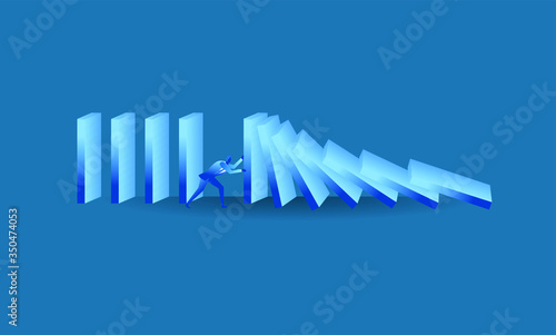 businessman tried to stop domino effect mean an officer try to withstand from pressure concept flat illustration Business about hard work and pressure for presentation