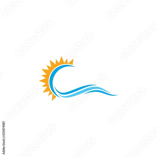 Water Wave with sun Logo Template.
