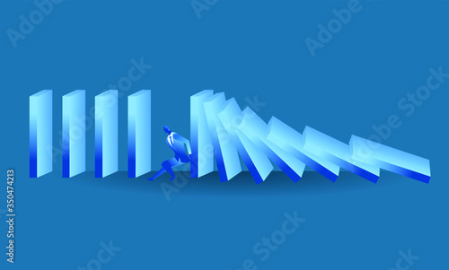 businessman tried to stop domino effect mean an officer try to withstand from pressure concept flat illustration Business about hard work and pressure for presentation