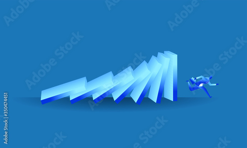 businessman run from domino effect mean he run from work pressure concept flat illustration Business about hard work and pressure for presentation