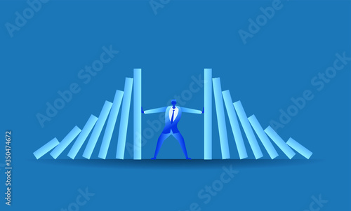 businessman tried to stop domino effect mean an officer try to withstand from pressure concept flat illustration Business about hard work and pressure for presentation
