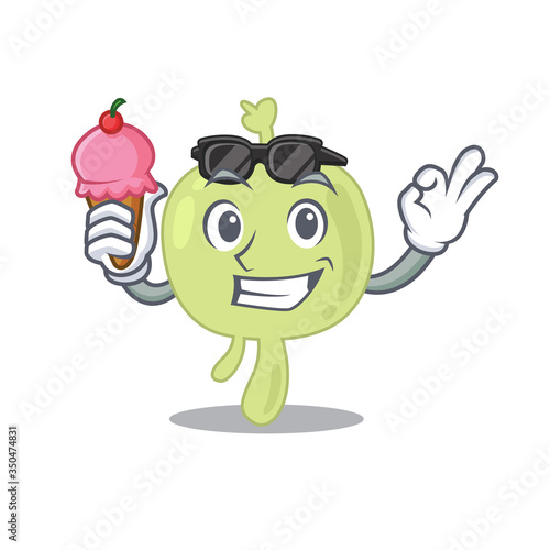 A cartoon drawing of lymph node holding cone ice cream