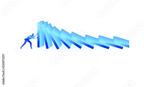 businessman tried to stop domino effect mean an officer try to withstand from pressure concept flat illustration Business about hard work and pressure for presentation