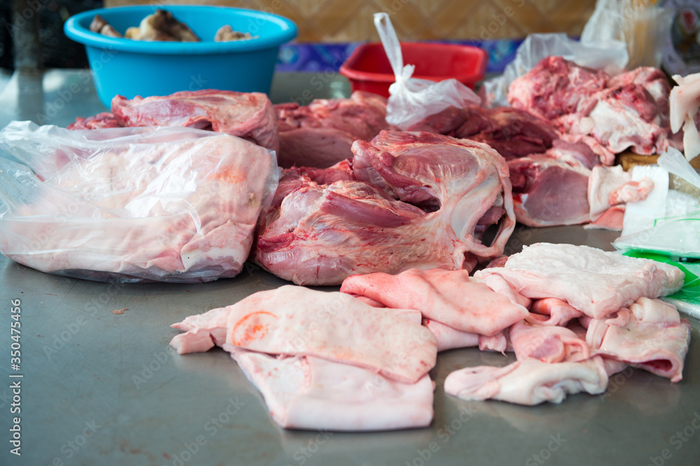 Closeup of pork in market