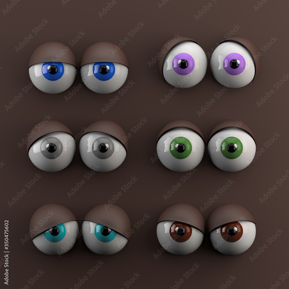 Cartoon eyes with different emotions. 3d illustration