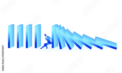 businessman tried to stop domino effect mean an officer try to withstand from pressure concept flat illustration Business about hard work and pressure for presentation