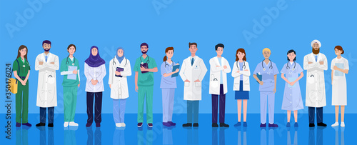 World health day, Group of medical doctors and nurses of different nationalities. Vector