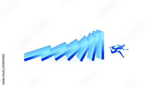 businessman run from domino effect mean he run from work pressure concept flat illustration Business about hard work and pressure for presentation