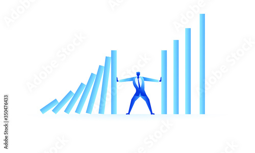 businessman tried to stop domino effect mean an officer try to withstand from pressure concept flat illustration Business about hard work and pressure for presentation