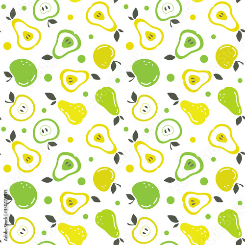 Fototapeta Naklejka Na Ścianę i Meble -  Vector seamless texture with summer fruits. Apples and pears on a white background. Pattern for textile or wrapping paper. 