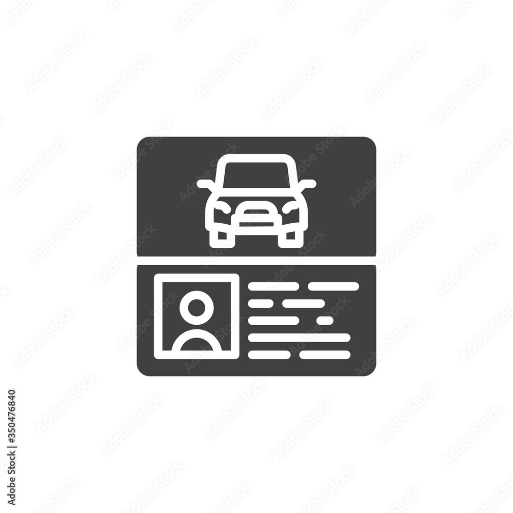Car insurance licence vector icon. filled flat sign for mobile concept and web design. Driver license glyph icon. Symbol, logo illustration. Vector graphics