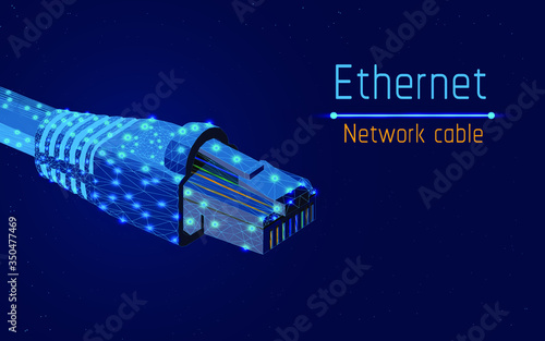 ethernet network cable, socket type rj45,  internet,100mbps and more, web,be always online,connect to computer ,access  to mobile apps, web site, vector illustration, triangle,plexsus,low poly,dot photo