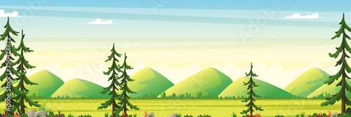 Panorama summer landscape with moutains. Vector illustration with separate layers. © GabiWolf