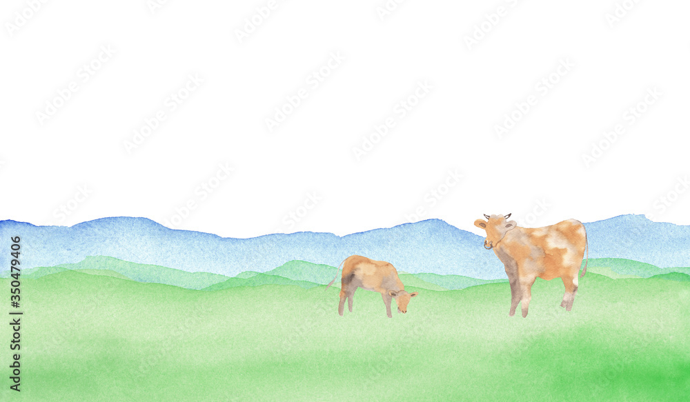 Naklejka premium 牛のいる風景