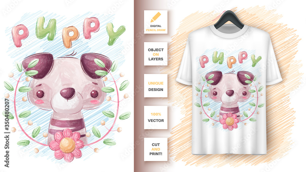 Puppy in leaf poster and merchandising. Puppy in leaf poster and merchandising.