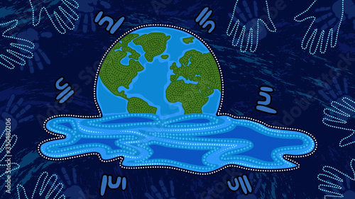 Aboriginal art vector painting depicting global warming