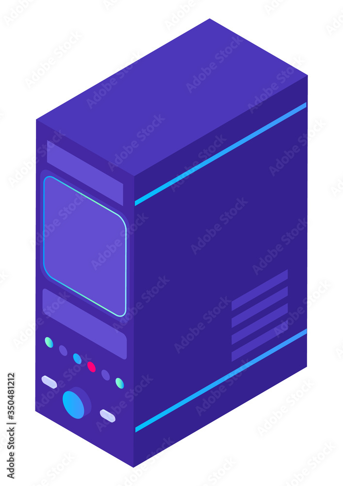 Datacenter technology vector, isolated cbock server with information and data isolated icon. Info on storage, system of supercomputer with buttons and lights. Illustration in isometric 3d style Datacenter technology vector, isolated cbock server with information and data isolated icon. Info on storage, system of supercomputer with buttons and lights. Illustration in isometric 3d style