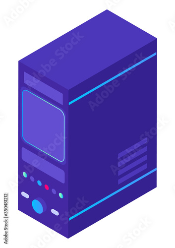 Datacenter technology vector, isolated cbock server with information and data isolated icon. Info on storage, system of supercomputer with buttons and lights. Illustration in isometric 3d style