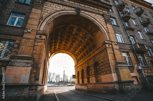 Historical architectural monuments of Saint Petersburg, buildings with sculptures, arches