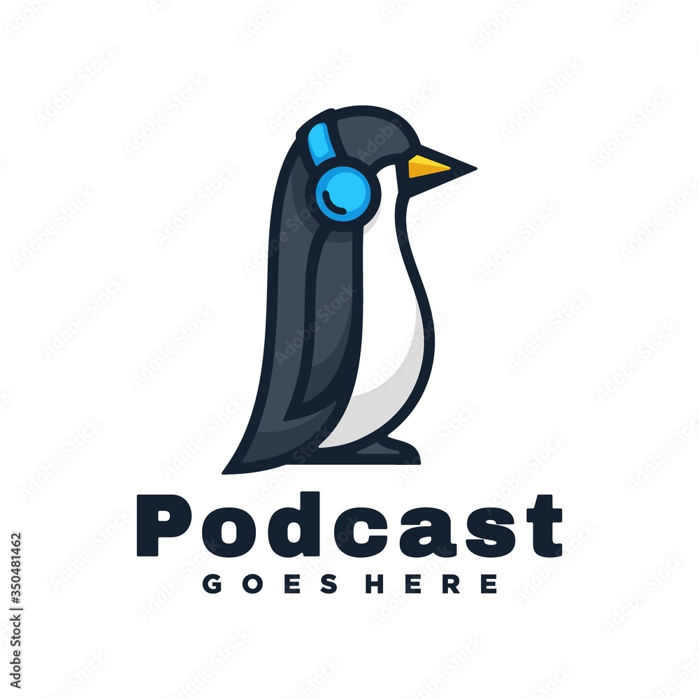 Obraz premium Vector Logo Illustration Podcast Simple Mascot Style.
