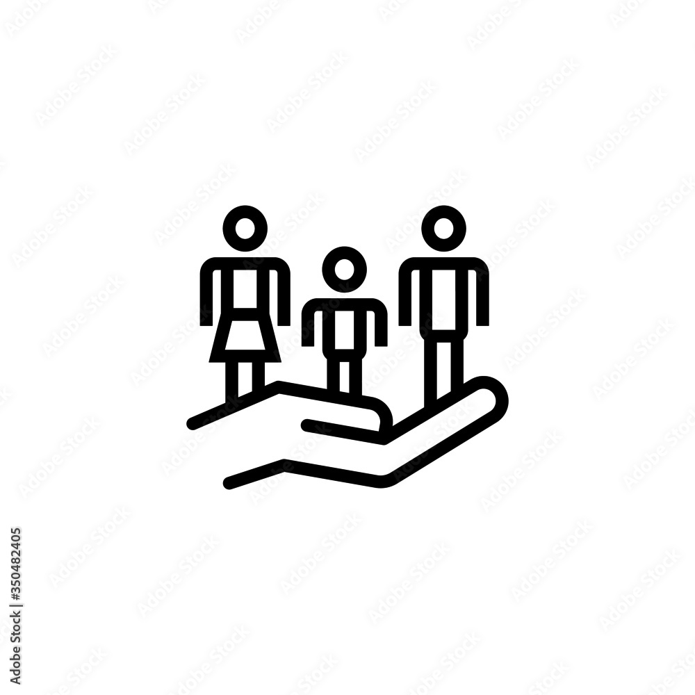 Family care vector icon in linear, outline icon isolated on white background Family care vector icon in linear, outline icon isolated on white background