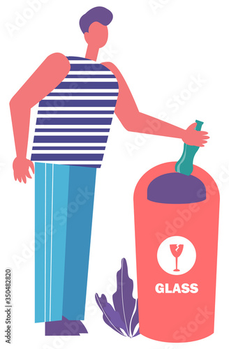 Canvas Print Man sorting waste vector, isolated character flat style with litter