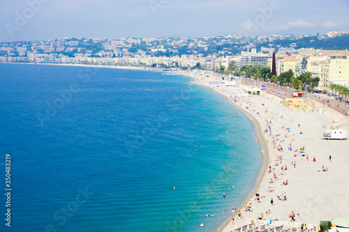 cote d'Azur in europe, nice, france. a city on the Mediterranean coast. blue water. summer, tourism, beach holidays