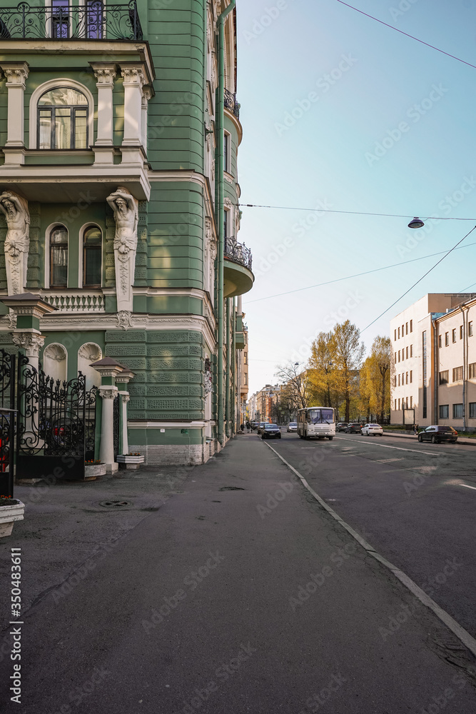Architecture of Saint Petersburg, city life during the period of self-isolation from the Chinese coronavirus, empty streets