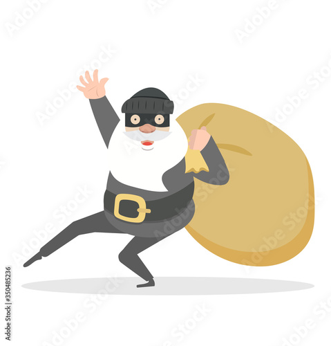 Thief carefully stealing with bag of money