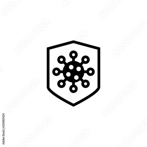Hygienic medical black shield protecting from coronavirus COVID 19 icon in black solid flat design icon isolated on white background
