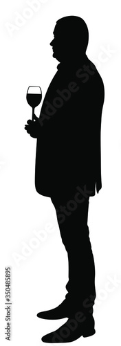 Business man drinking wine vector silhouette isolated on white. Gentleman toasting, break relaxation after work. Man drink beer in bar. Social live success celebration with beverage.