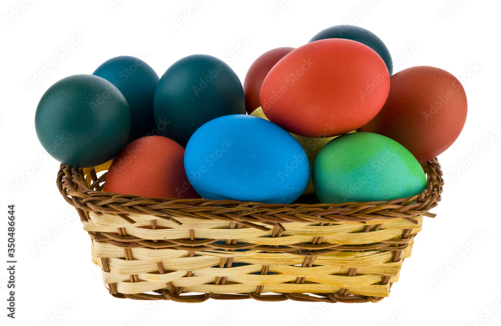 Naklejka premium Easter colored chicken eggs isolated on a white background close-up.