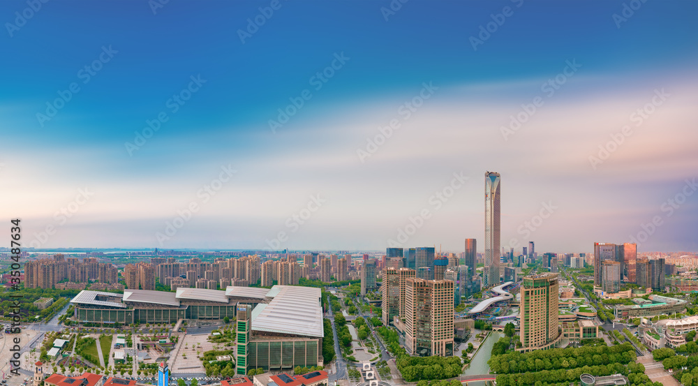 Aerial photography of CBD of Jinji Lake and East Lake in Suzhou City, Jiangsu Province, China