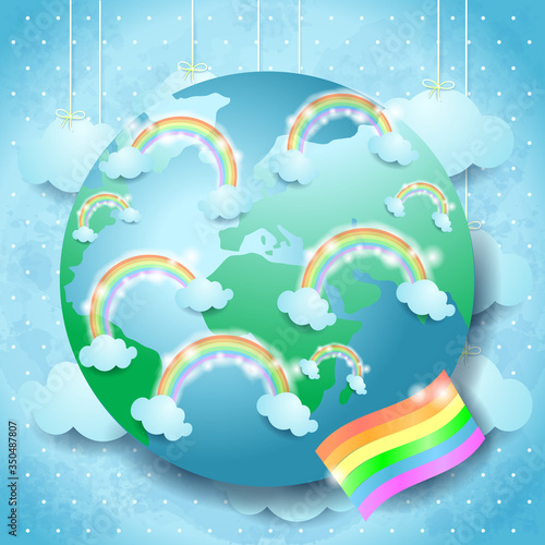 Planet earth and rainbow colors, concept illustration