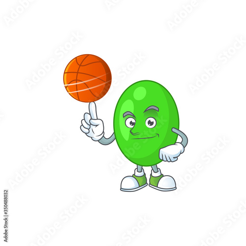 An sporty tetrad mascot design style playing basketball on league