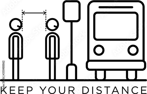 Icona del distanziamento sociale nella vita all'aperto nelle fermate del trasporto pubblico