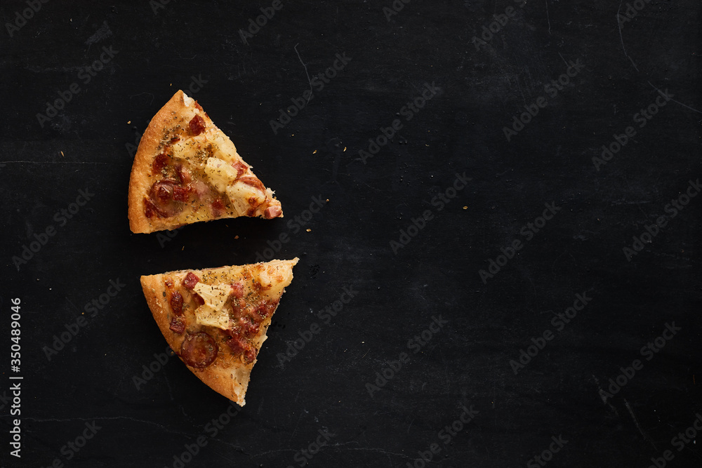 Pizza with bacon and sausage. Pizza with bacon and sausage.