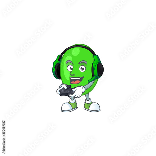 A cartoon design of tetrad clever gamer play wearing headphone