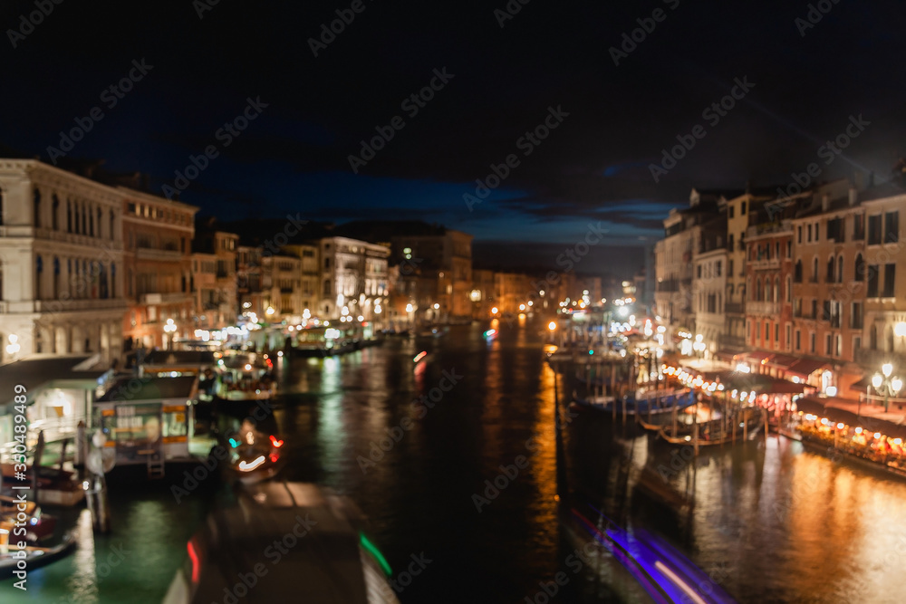 Night panorama of the canals of Venice, Italy