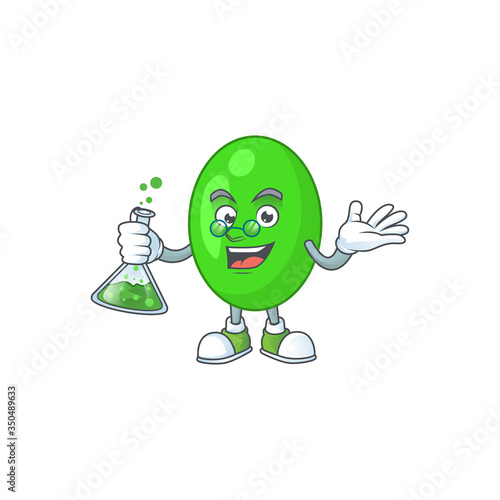 Tetrad smart Professor Cartoon character holding glass tube on the lab