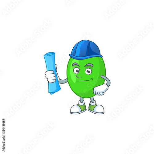 brilliant Architect tetrad mascot design style with blue prints and helmet