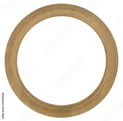 Round wooden frame isolated on a white background close-up.