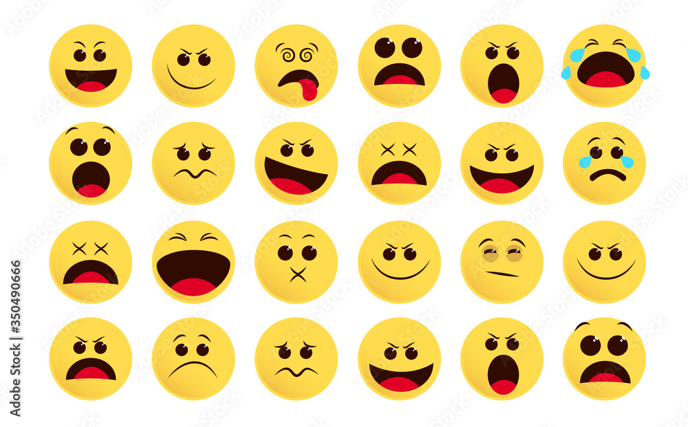 Emoticon smiley icon vector set. Smileys emoji and flat emoticon in different facial expression like sad, surprise, sleepy and crying isolated in white background. Vector illustration. Emoticon smiley icon vector set. Smileys emoji and flat emoticon in different facial expression like sad, surprise, sleepy and crying isolated in white background. Vector illustration.