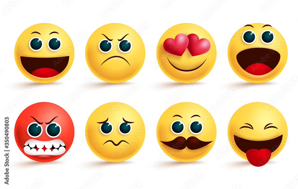 Smiley emoji vector set. Yellow smileys emoji and emoticon with cute angry, in love, sad and excited facial expressions and emotions for design elements. Vector illustration.
Smiley emoji vector set. Yellow smileys emoji and emoticon with cute angry, in love, sad and excited facial expressions and emotions for design elements. Vector illustration.