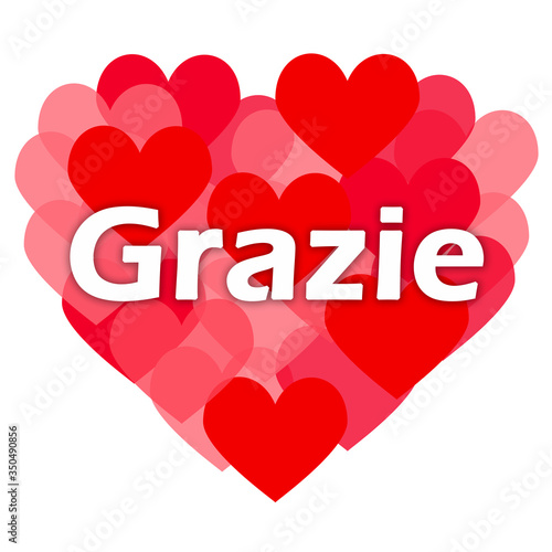 Thank you. Italian word with red and pink lens hearts. photo