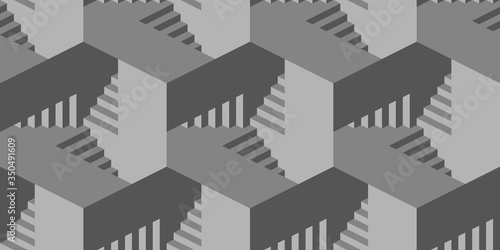 Seamless pattern with stairs making an optical illusion.