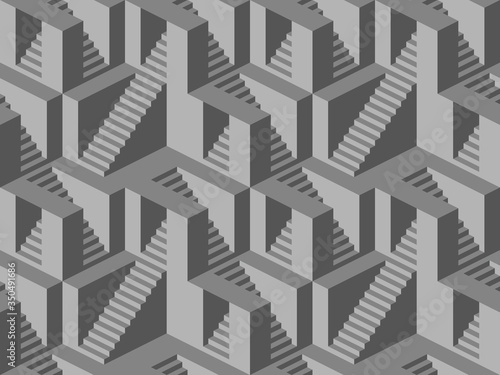 Seamless pattern with stairs making an optical illusion.