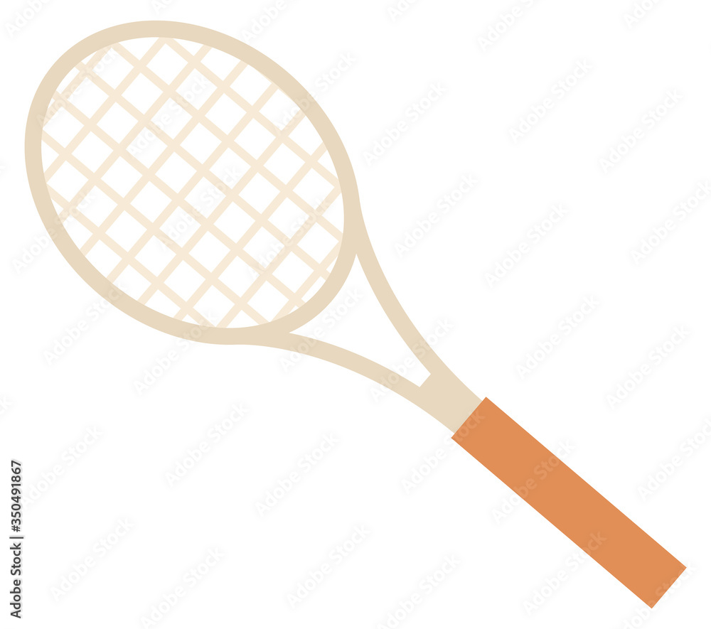 Light brown racket with wooden handle for tennis or badminton isolated on white background. Professional sport equipment concept vector illustration Light brown racket with wooden handle for tennis or badminton isolated on white background. Professional sport equipment concept vector illustration