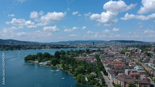 Aerial view of lake Zurich, Seefeld and Zurich